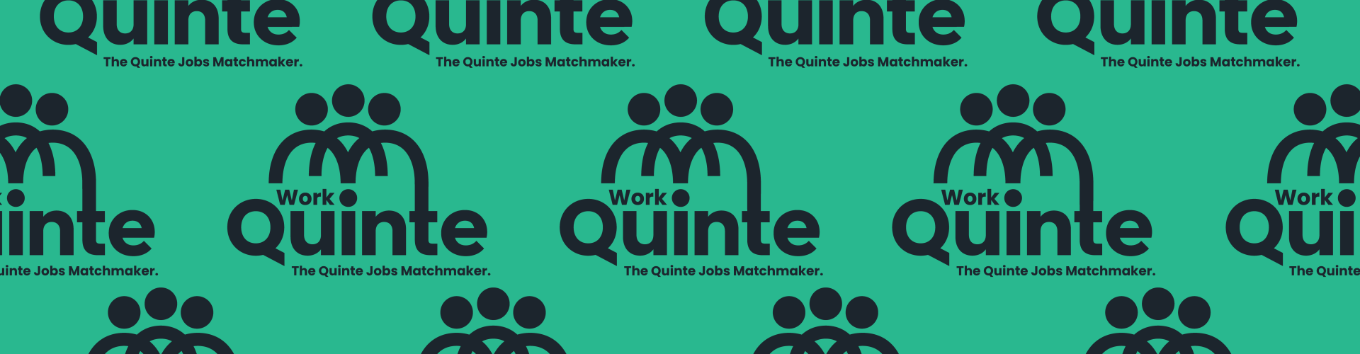 Teal background with black Work in Quinte logo and The Quinte Jobs Matchmaker tagline.